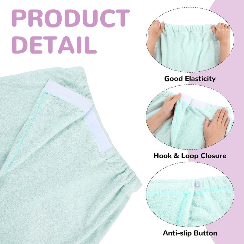 Cuffbow 3 Pcs Towel Wrap for Women Spa Body Robe Full Length Female Bath Shower with Adjustable Closure Elastic Top Plush