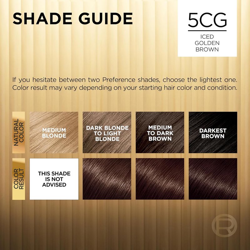 L'Oreal Paris Superior Preference Luminous Fade-Defying Permanent Hair Color, Hair Dye For Up to 9 Weeks of Radiance, Iced Golden Brown 5CG, 1 Hair Dye Kit