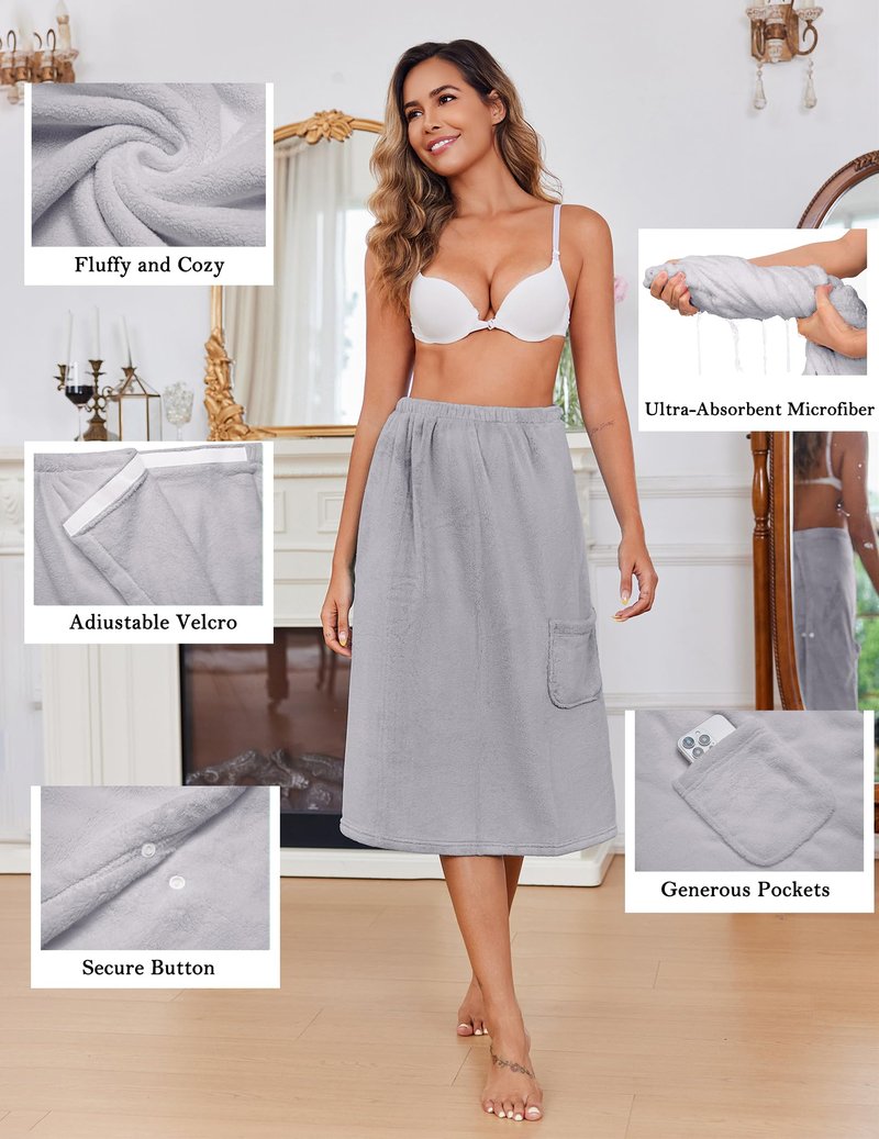 Ekouaer Women's Towel Wrap Soft Lightweight Shower Wrap Absorbent Spa Body Wrap Bath Robe with Velcro