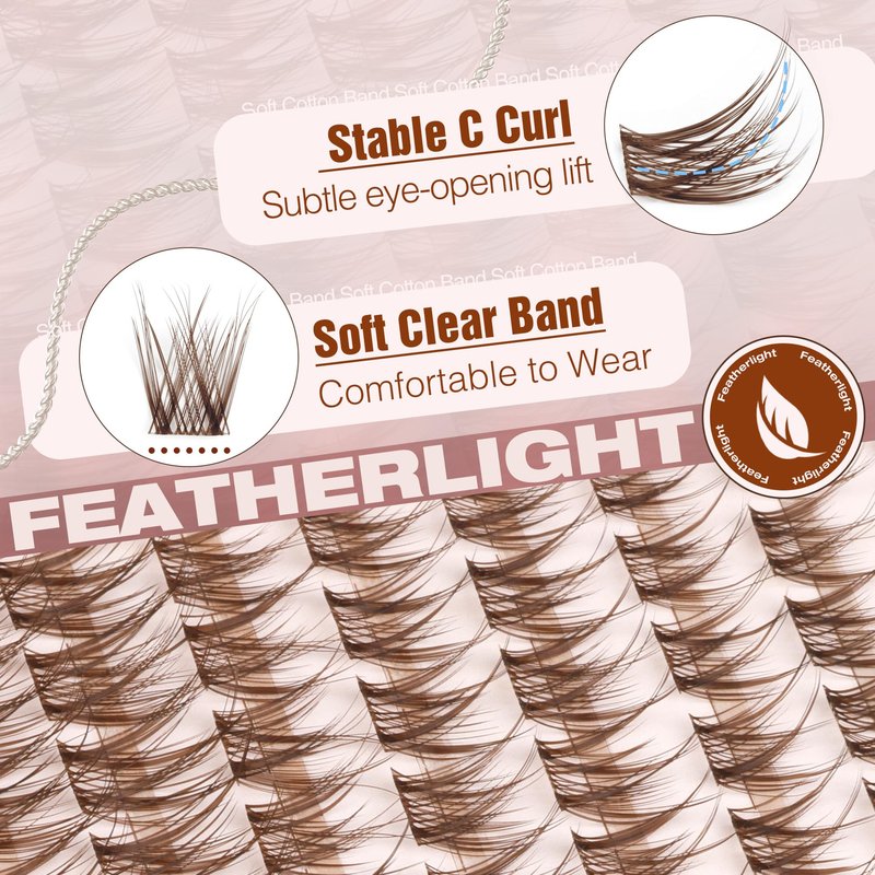 Mavphnee Brown Eyelash Clusters Wispy Lash Extension Cluster Natural Individual Lashes Dark Brown Cluster Eyelash Extensions Fairy Cluster Lashes Thin Band C-Curly DIY Lash Pack (132Pcs, 8-16MM)