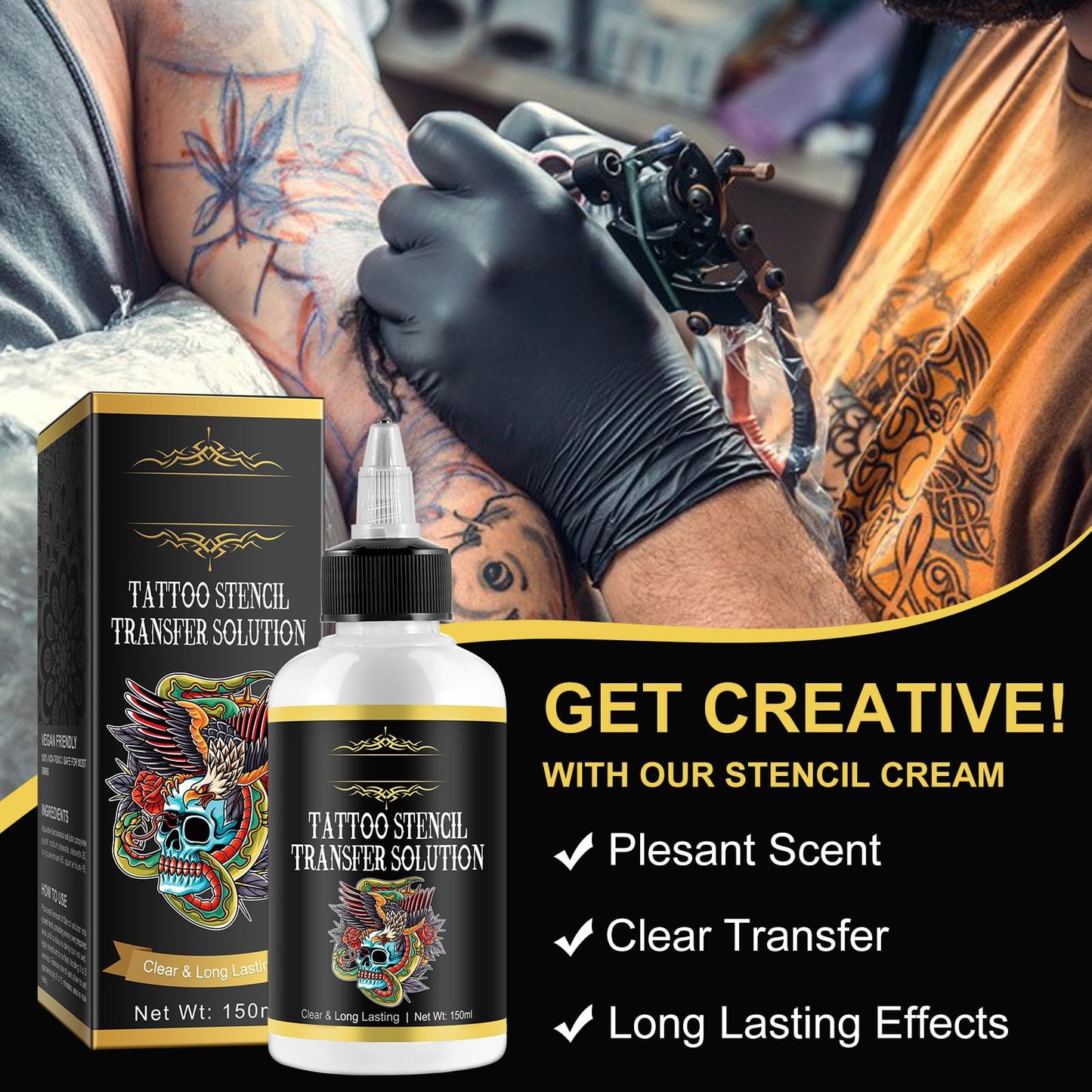 Tattoo Stencil Transfer Gel,Professional Tattoo Transfer Lotion Formula for Tattoos Supplies Long-Lasting Stencil Gel Body Paint Art Safe Cream(150ML)