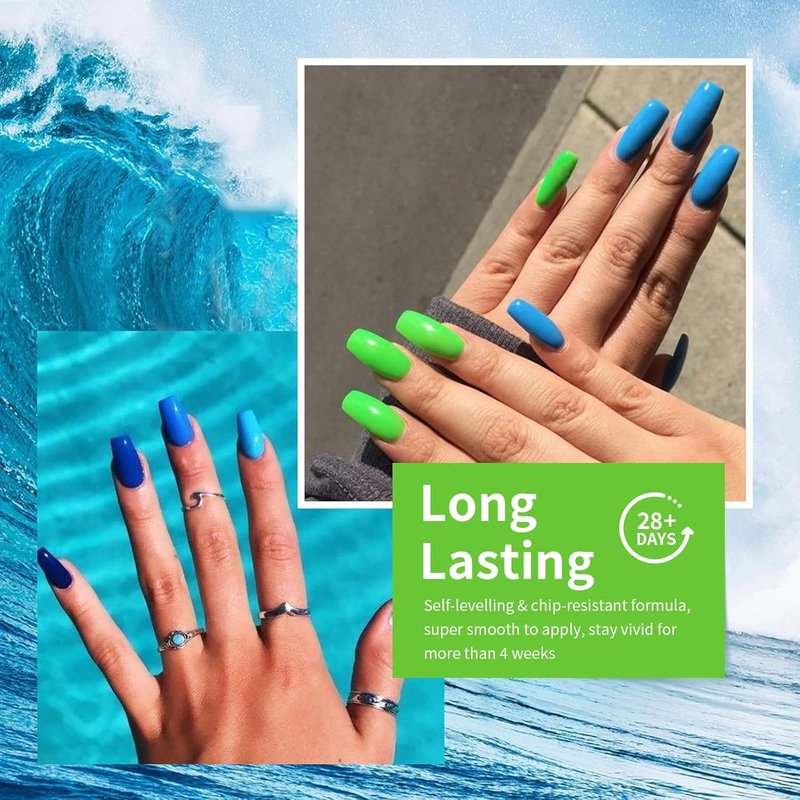 Born Pretty Neon Green & Blue Gel Nail Polish - 6 Colors with Shimmer Pearl Glitter for DIY Nail Art