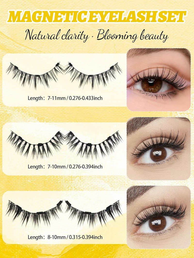 Magnetic Eyelashes,Magnetic Eyelashes with Applicator,Reusable Magnetic Lashes without Eyeliner, Glue-free False Lashes, Waterproof, Lightweight, Suit for Natural Makeup(Full)