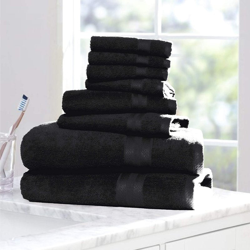 BOUTIQUO Light Grey Towel Set - 8 Piece Bathroom Towel Set - 100% Ring Spun Cotton, 2 Bath Towel 27x54, 2 Hand Towel 16x28, 4 Washcloth 13x13 - Ultra Soft Highly Absorbent