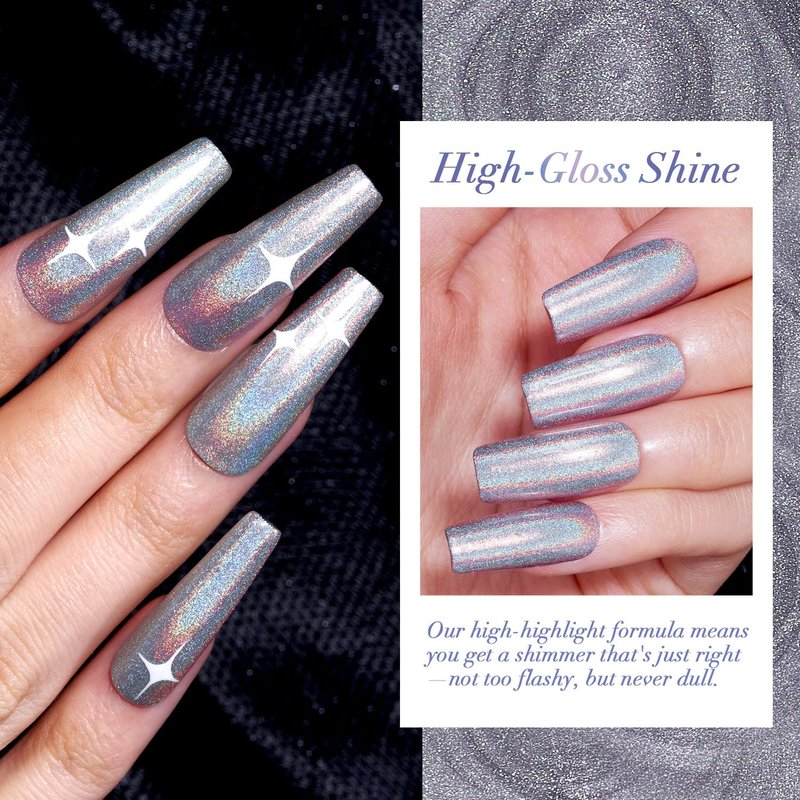 AZUREBEAUTY Holographic Nail Polish no Gel Fast Drying Silver Iridescent Natural Nail Lacquer High Shine DIY Salon Home Women Gifts 10ml