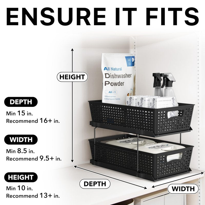 Simple Houseware 2 Tier Bathroom Organizer Tray Pull-Out Sliding Drawer, Under Sink Storage, Black