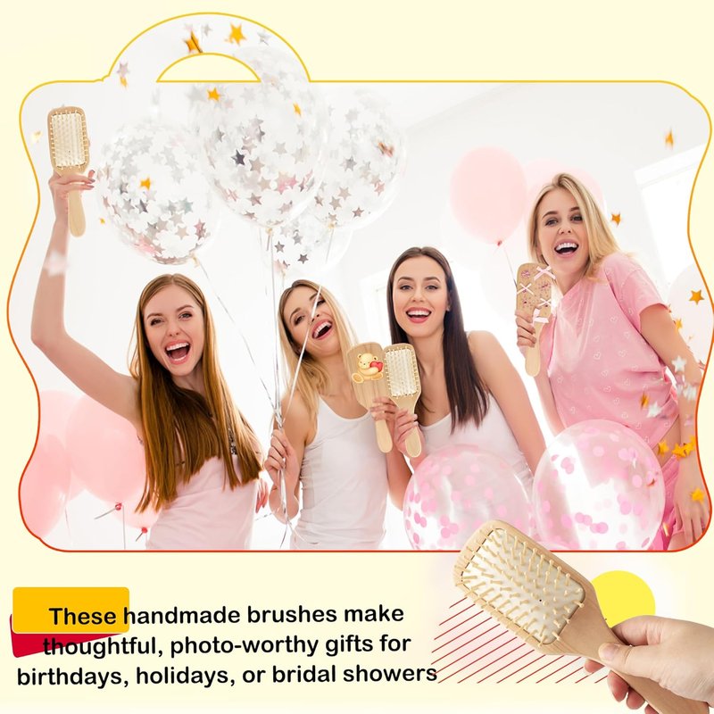 DIY Wooden Hairbrush Painting Kits - Natural Wood Paddle Brush with Stickers for Arts & Crafts | 8 Sets for Girls