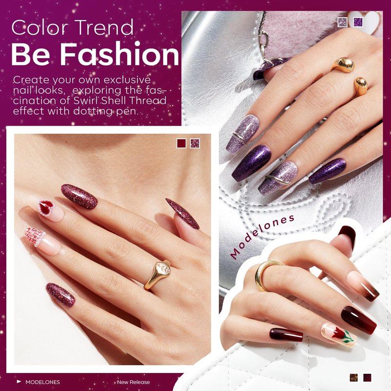 modelones Gel Nail Polish Set 6 Colors Winter Dark Red Burgundy Brown Purple Glitter Gel Nail Polish Color Changing Sparkle Shimmer Polish Kit Soak Off UV Nail Art DIY Salon Gifts For Women Girl