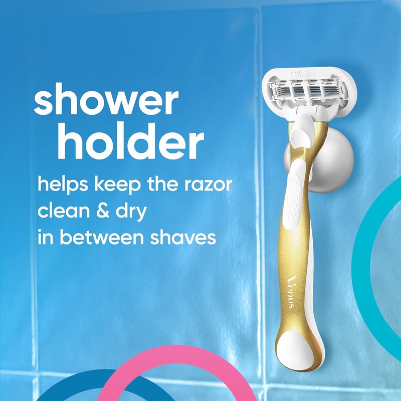 Gillette Venus Extra Smooth Women's Razor - Sensitive Gold Handle with 2 Blade Refills & Shower Holder