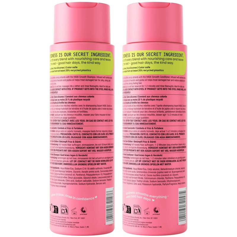 HASK Keratin Smoothing Shampoo & Conditioner Set | Defrizzes Unruly Hair, Softens, Detangles, Adds Shine | Sulfate Free, Silicone Free, Cruelty Free, Color Safe | 16oz each