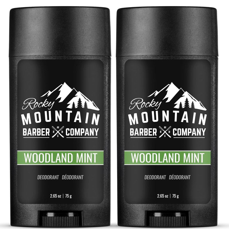 Rocky Mountain Barber Company Natural Deodorant for Men - Aluminum Free, Plant-Based, Peppermint Scent - 2 Pack, 2.65 oz Each