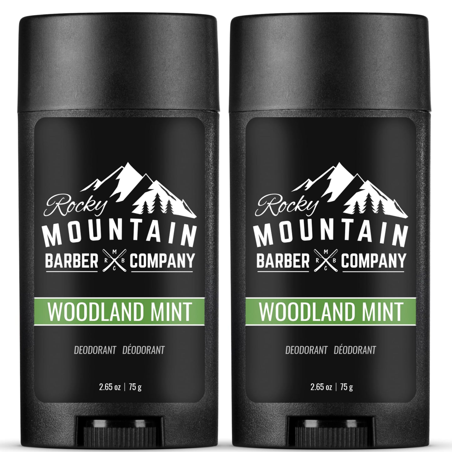 Natural Deodorant for Men – 2 Pack - Aluminum Free - Made in USA with Simple, Plant-Based Ingredients & Peppermint Essential Oil – Woodland Mint Scent – 2.65 oz each by Rocky Mountain Barber Company