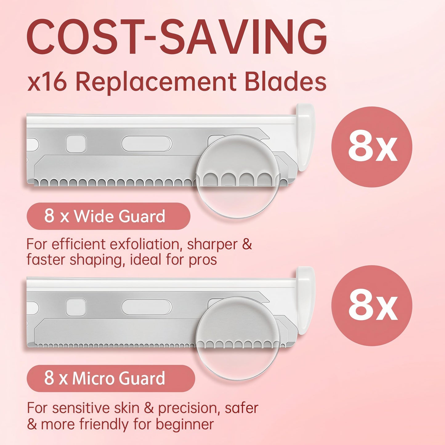 ZiLORA Metal Face Razor for Women, Dermaplaning Tool with 16 Replacement Blades (Wide & Micro), Facial Hair Remover & Eyebrow Trimmer, Rose Gold