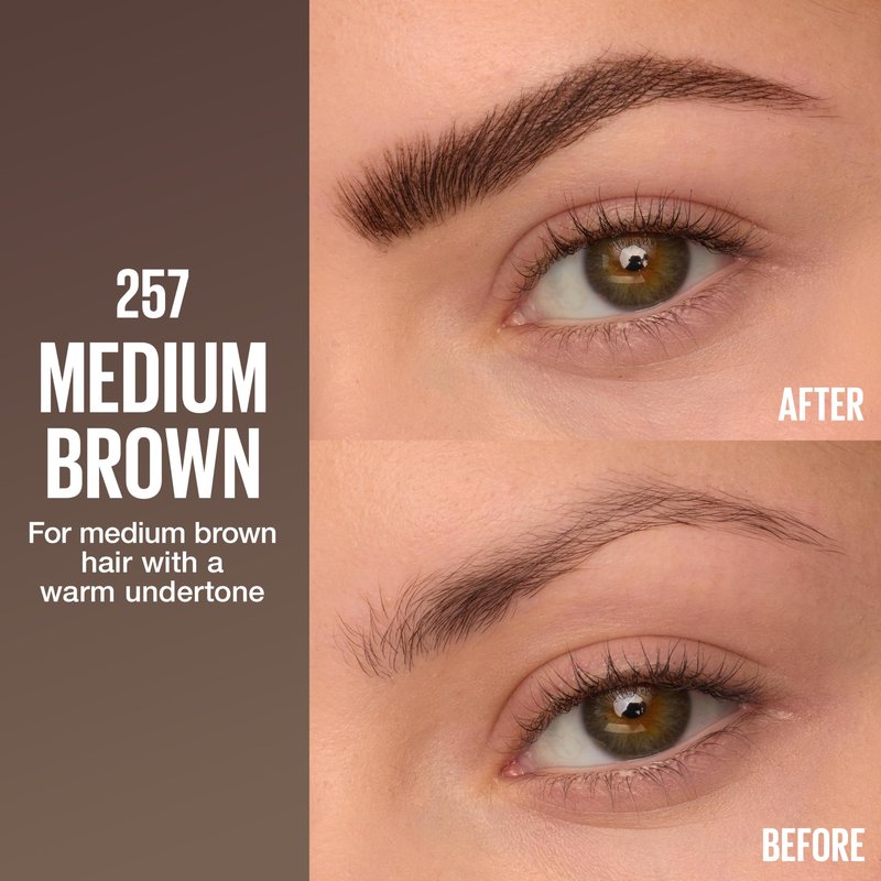 Maybelline Brow Inserts Eyebrow Pen, Micro Needle Shaped 2-In-1 Dual-Ended Brow Makeup Pen and Gel, Water-Resistant, Smudge Proof for Up to 36-HR Wear, Medium Brown