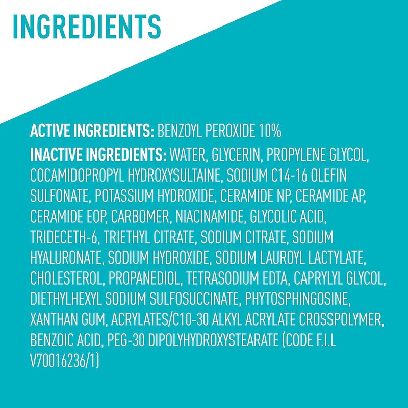 CeraVe Acne Foaming Cream Wash - Gentle Cleanser with 10% Benzoyl Peroxide & Hyaluronic Acid | 5 Oz