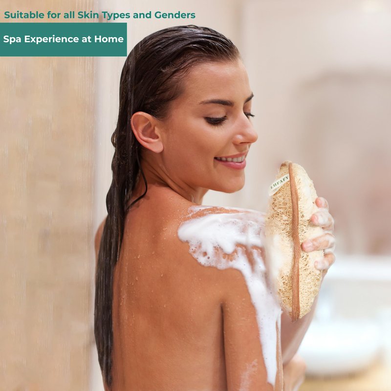 LUFAFY Large Premium Natural Dual Sided Loofah Sponge, Exfoliating Body Scrubber, 100% Plant-Based Shower Luffa Sponge, Bath Loofah for Women and Men (Pack of 1)