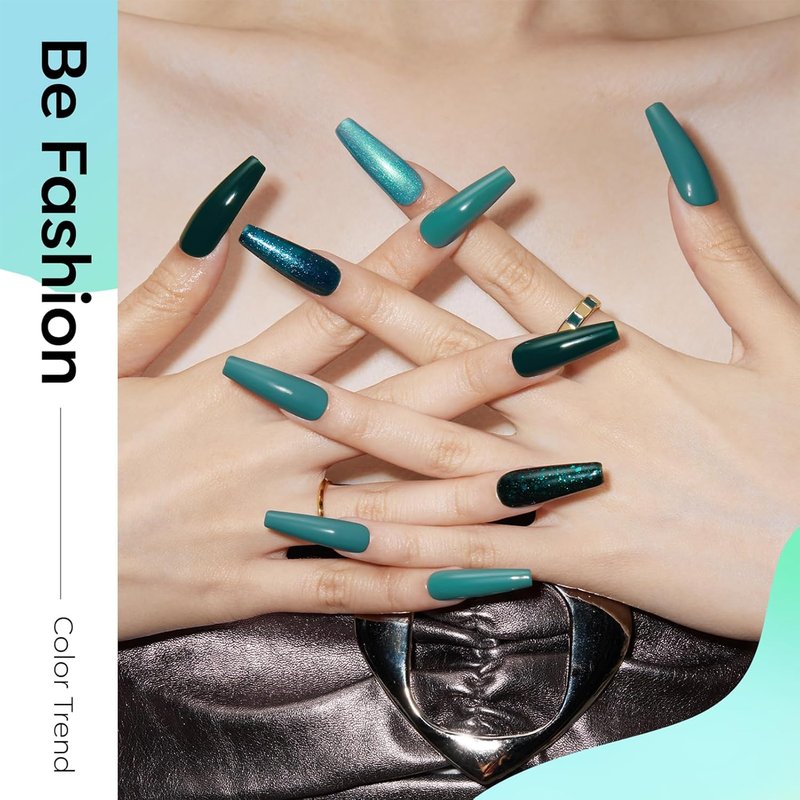 Ethereal Green Gel Nail Polish Set - 6 Colors for Spring/Summer | Mermaid Lagoon & Turquoise Glitter