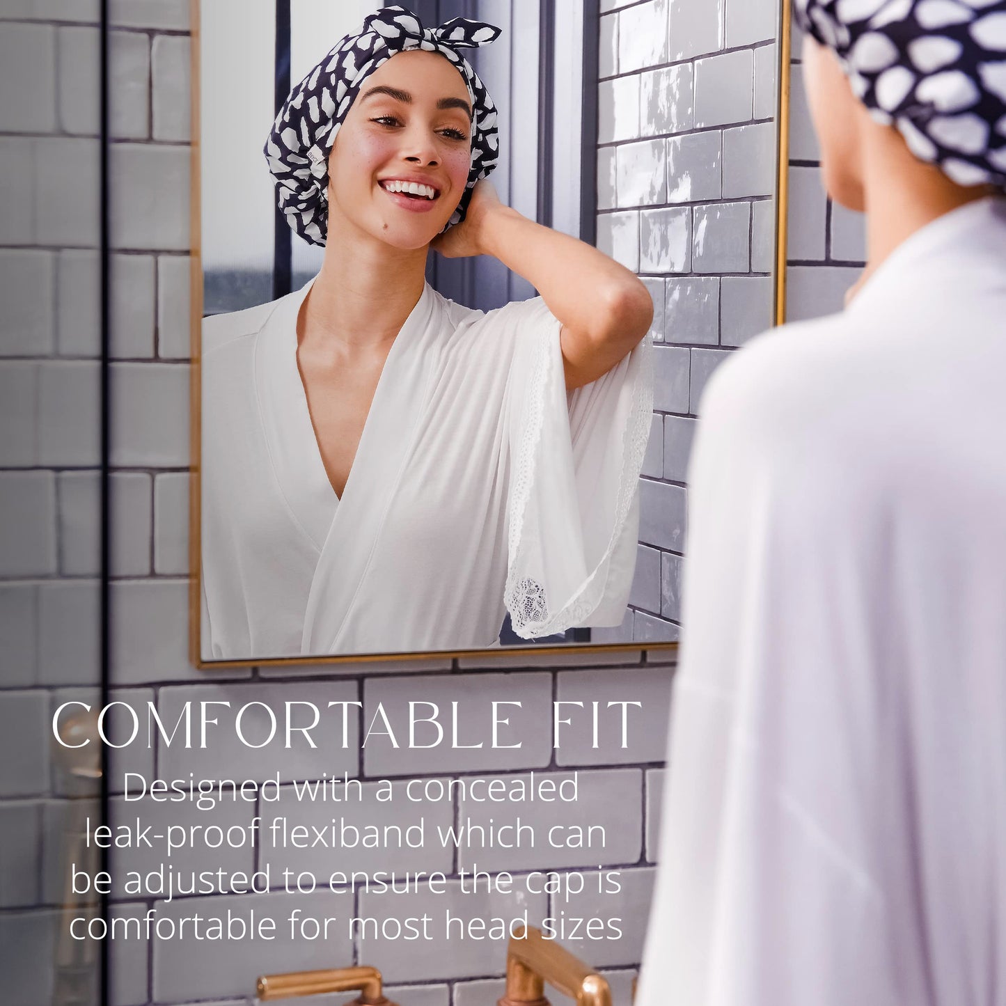 GRACE & COMPANY Luxury Shower Cap For Women - 100% Waterproof, Reusable, Washable & Breathable Shower Caps