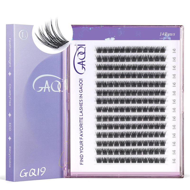 GAQQI Lash Clusters, GQ19 Individual Lashes 168pcs C Curve, DIY Lash Extension 12mm Length Only False Eyelash Clusters, Natural & Wispy Lash Wisps (GQ19,C,12mm)