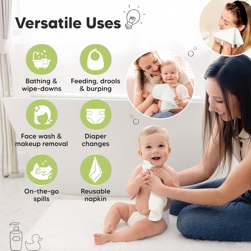 Baby Washcloths - Soft Absorbent Bamboo Viscose Towels for Newborns | 10x10 Reusable, Gentle on Sensitive Skin