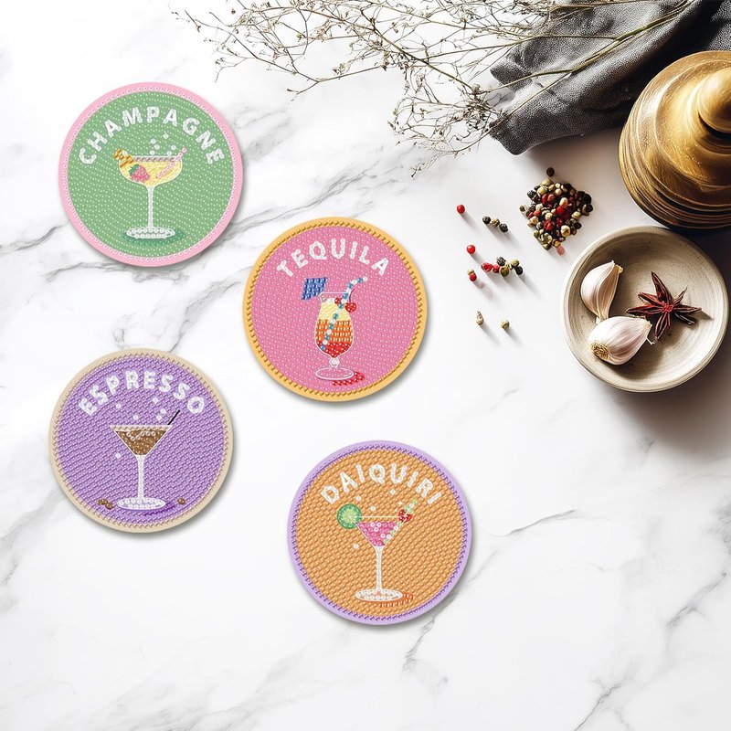 8 Pcs Cocktail Diamond Art Coasters Kit - DIY 5D Gem Painting Coasters with Holder | Perfect Gift for Adults