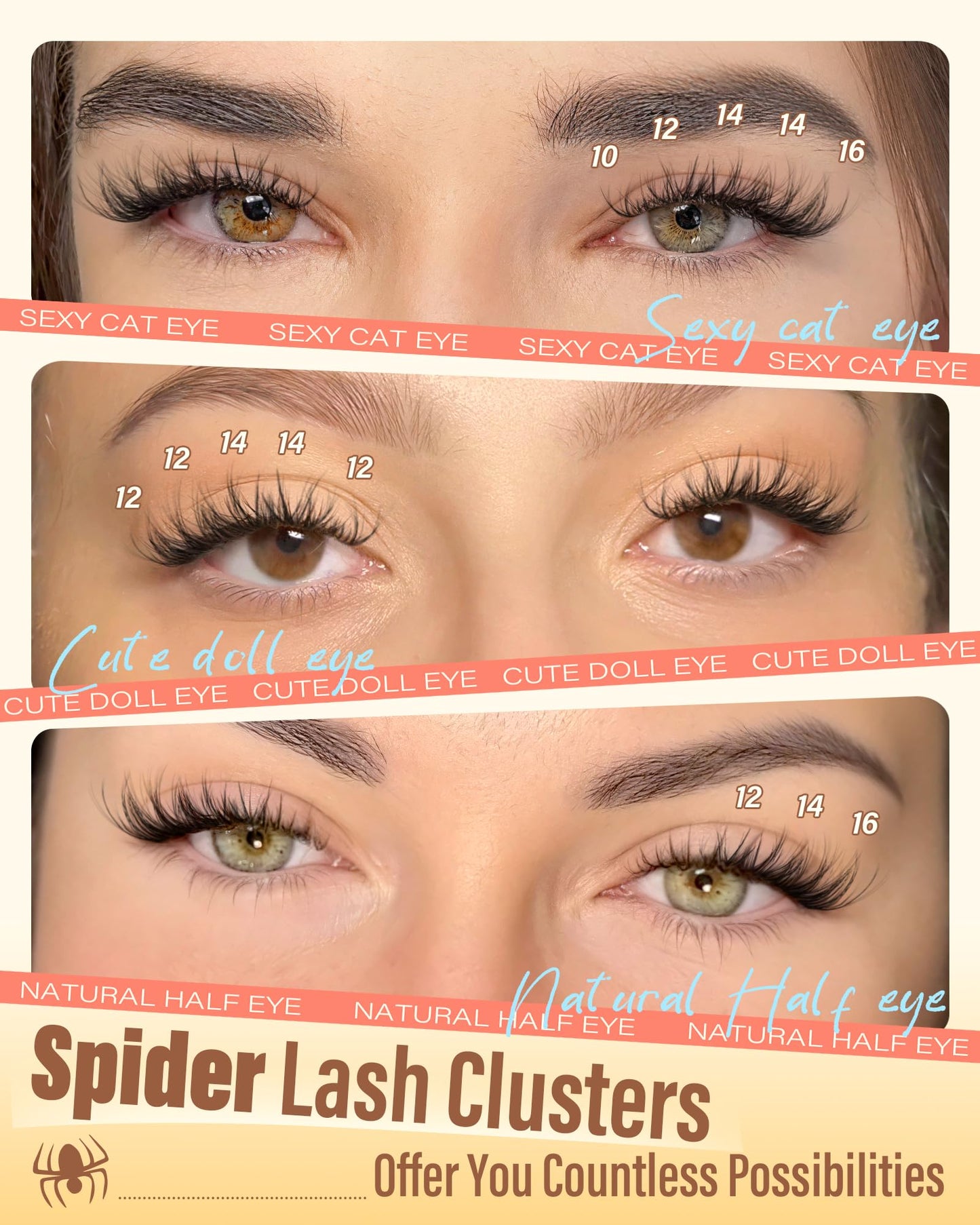 Spider Lashes Clusters Invisible Band Natural Eyelash Clusters CD-Curly Breeze Cluster Eyelash Extensions Spider Lash Clusters Wispy Cluster Lashes Natural Individual Lashes 10-16MM by Zegaine