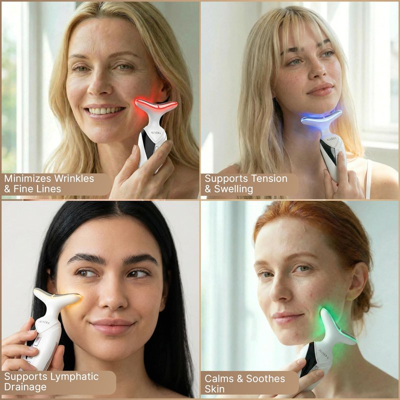 AUVERA 7-in-1 Face & Neck Beauty Massager with Light Therapy, Heat and Smart Vibration for Wrinkles, Fine Lines & Skin Tone | Multi-Light Therapy for Lift, Radiance & Glowing Skin, Z1 - White