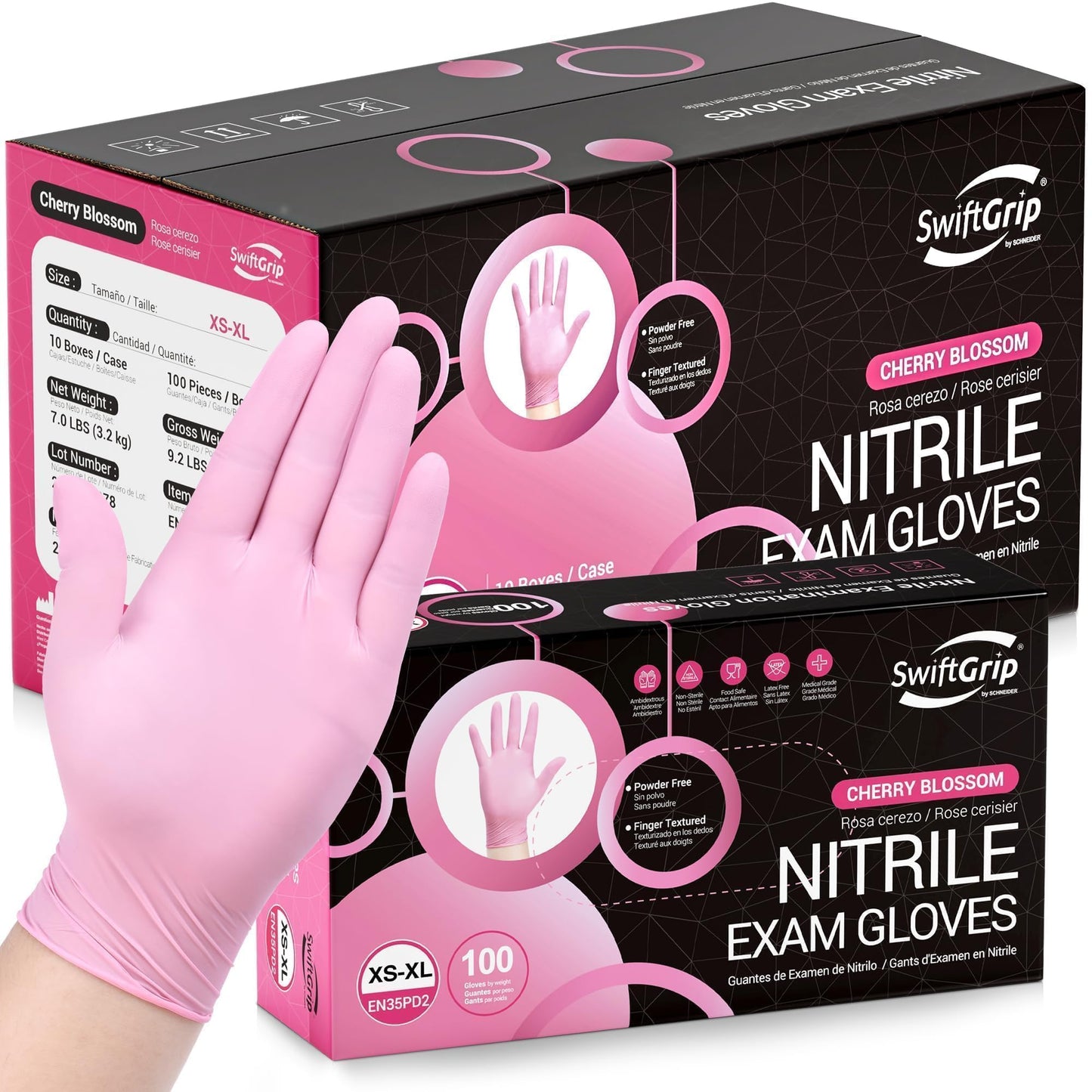 SwiftGrip Pink Nitrile Gloves, 3-mil, Industrial Gloves Disposable Latex Free, for Cleaning & Esthetician, Rubber Powder-Free, 1000-ct Case (Small) Small (Pack of 1000)