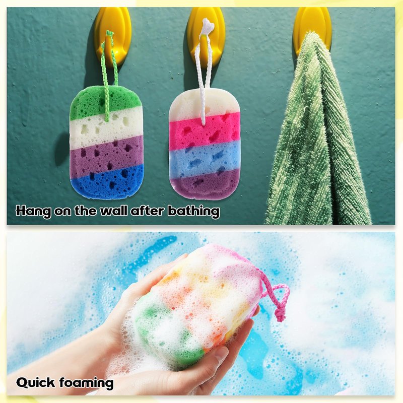 FoldTier 6 Pcs Exfoliating Bath Sponge Body Loofah Sponges Shower for Women Reusable Soft Bathing Pouf Foam Lufa Body Scrubber and Rich Lather, Color Matching(Gradient Colors)