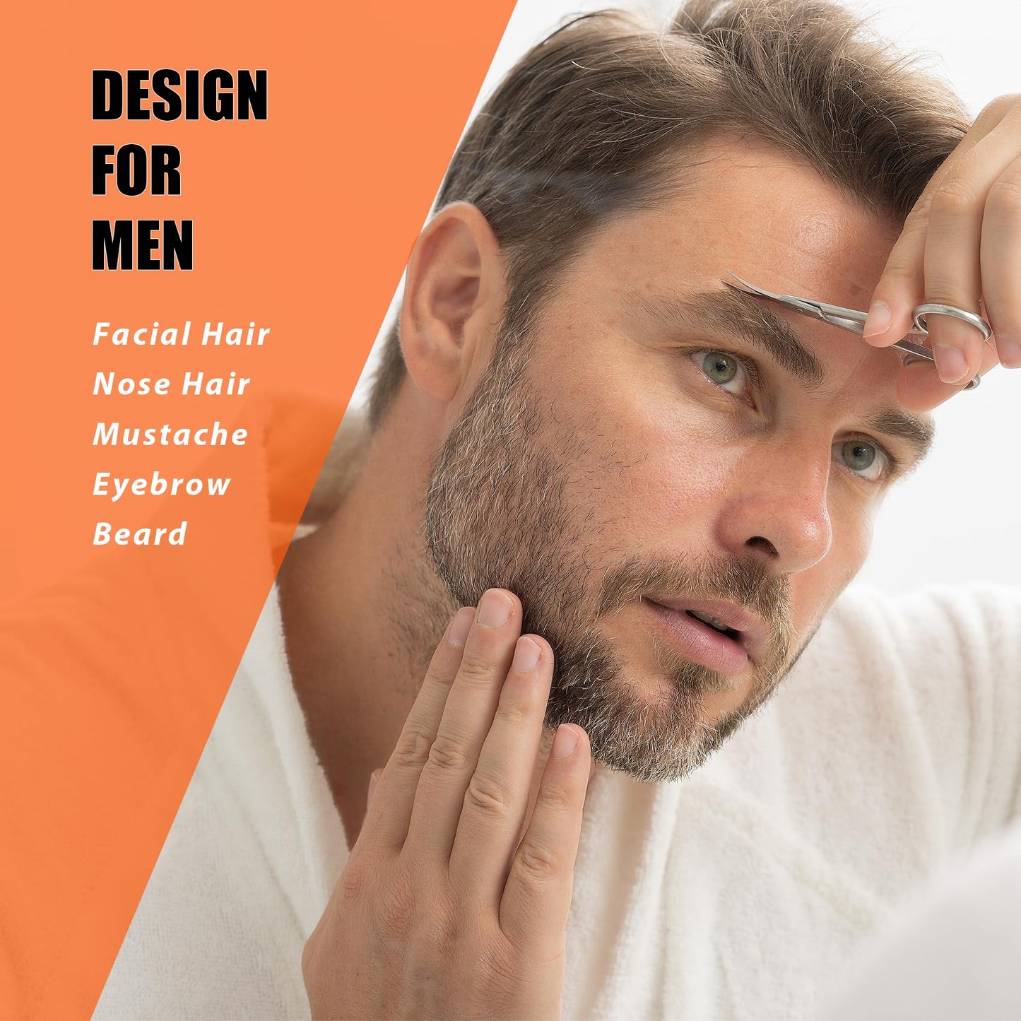 Facial Hair Small Grooming Scissors For Men Women - Eyebrow, Nose Hair, Mustache, Beard, Eyelashes, Ear Trimming Kit - Curved and Rounded Safety Tip Clippers For Hair Cutting - 2PCS Silver