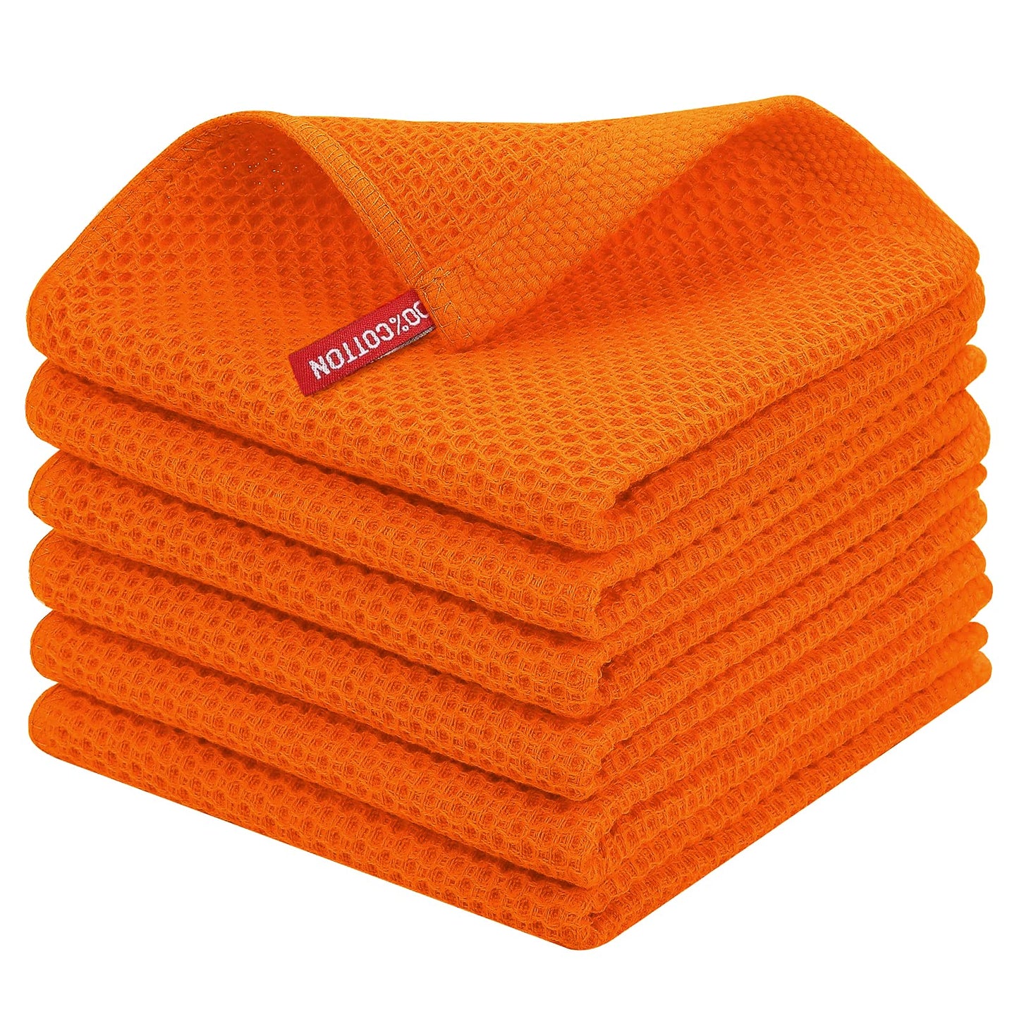 Homaxy 100% Cotton Waffle Weave Kitchen Dish Cloths, Ultra Soft Absorbent Quick Drying Dish Towels, 12 x 12 Inches, 6-Pack, Orange