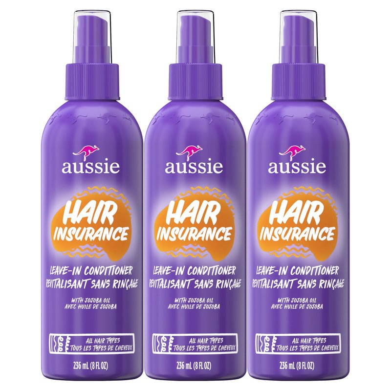 Aussie Hair Insurance Leave-In Conditioner Spray: Moisturizing Frizz Control & Detangler with Jojoba Oil (8 Fl Oz Each, 3-Pack)