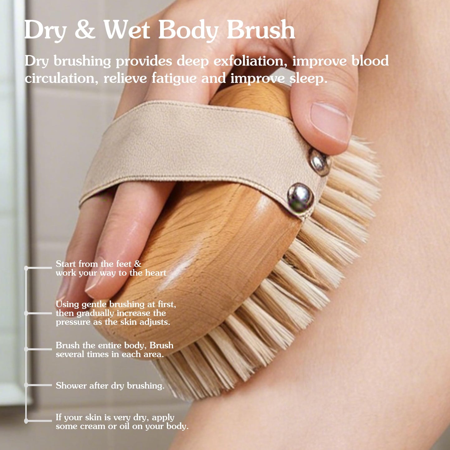 BlueForest Era Round Dry Brushing Body Brush with Natural Boar Bristles for Cellulite Remover, Helps Lymphatic Drainage, Improve Circulation Exfoliation for Soft Skin, Body Scrub Deep Cleanse
