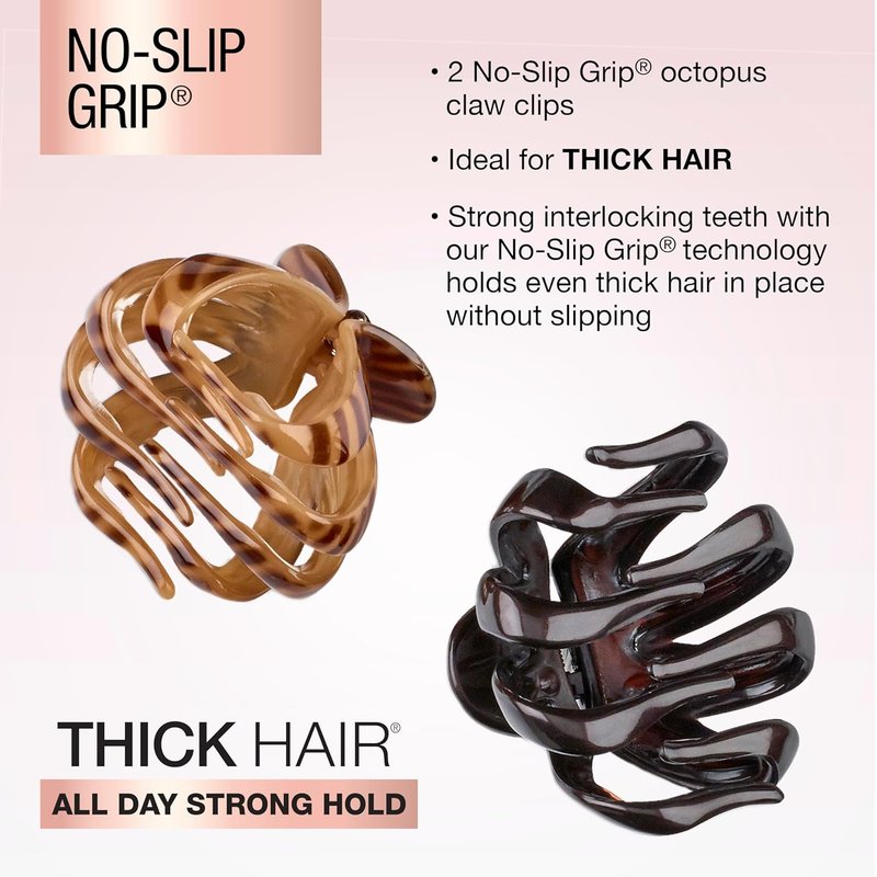 Scunci by Conair Jaw Claw Clips - Durable Hair Accessories for Thick Hair - Black & Tortoise | 2 Count