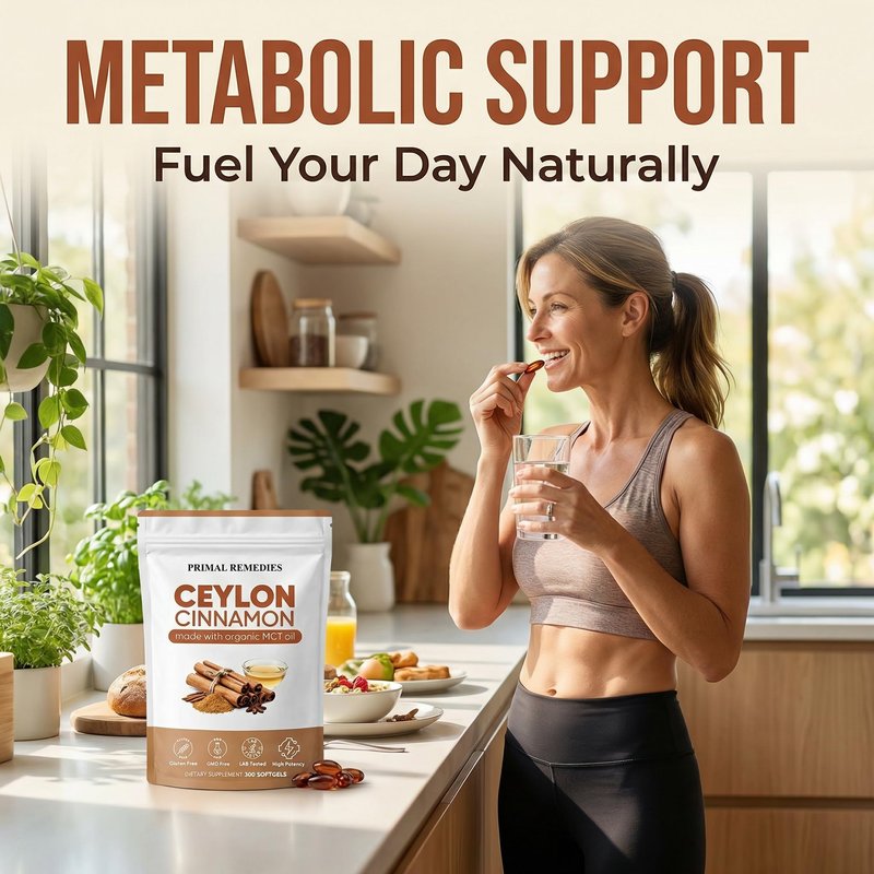Primal Remedies Ceylon Cinnamon - 300 Softgels with MCT Oil, Highly Bioavailable, Non-GMO, Gluten Free, Vegan Capsules for Metabolism Support