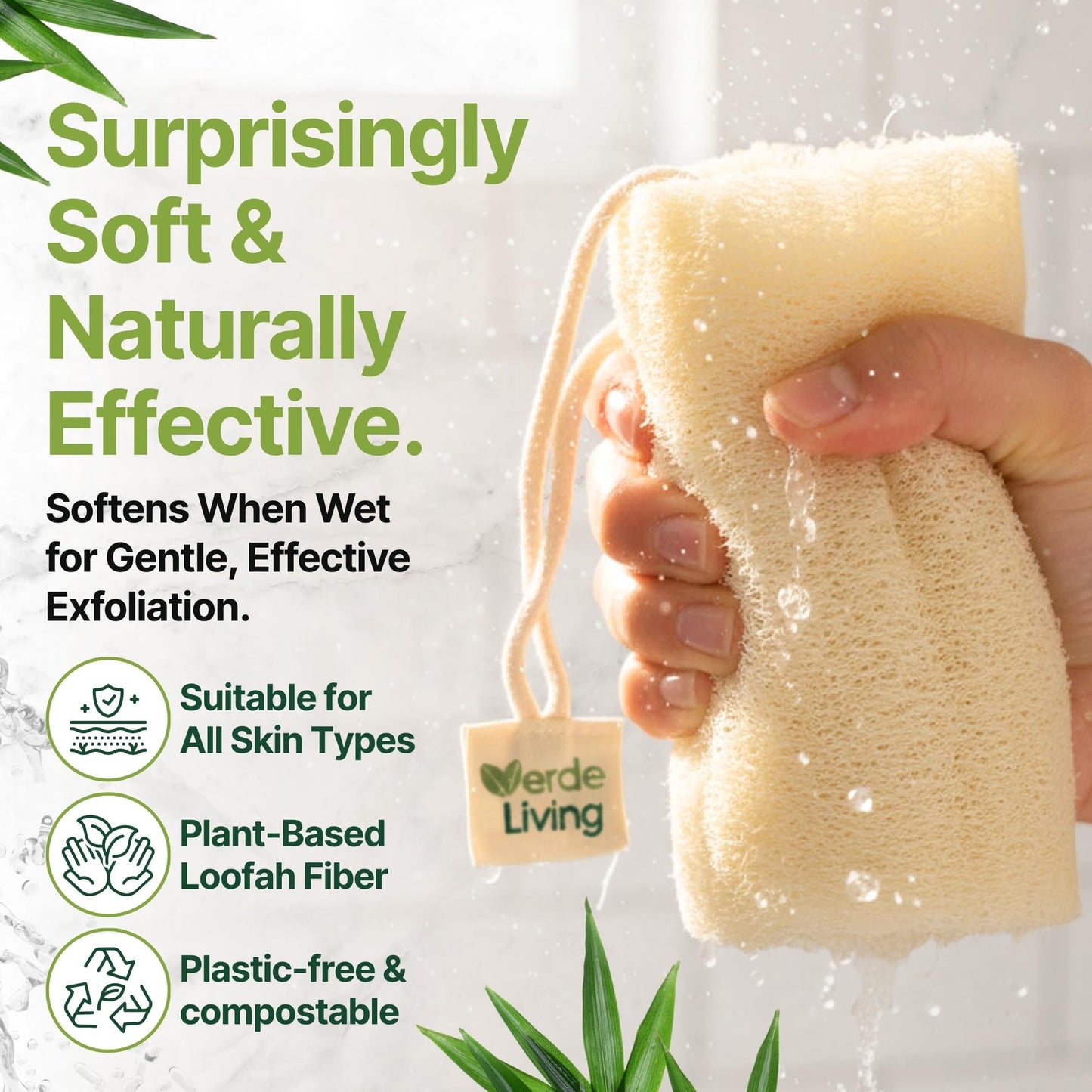 Verde Living 100% Natural Loofah Sponge for Body - $ Loofa Pack 6 Inch Exfoliating Sponge with Drawstring - Large Organic Shower Loofah for Men and Women