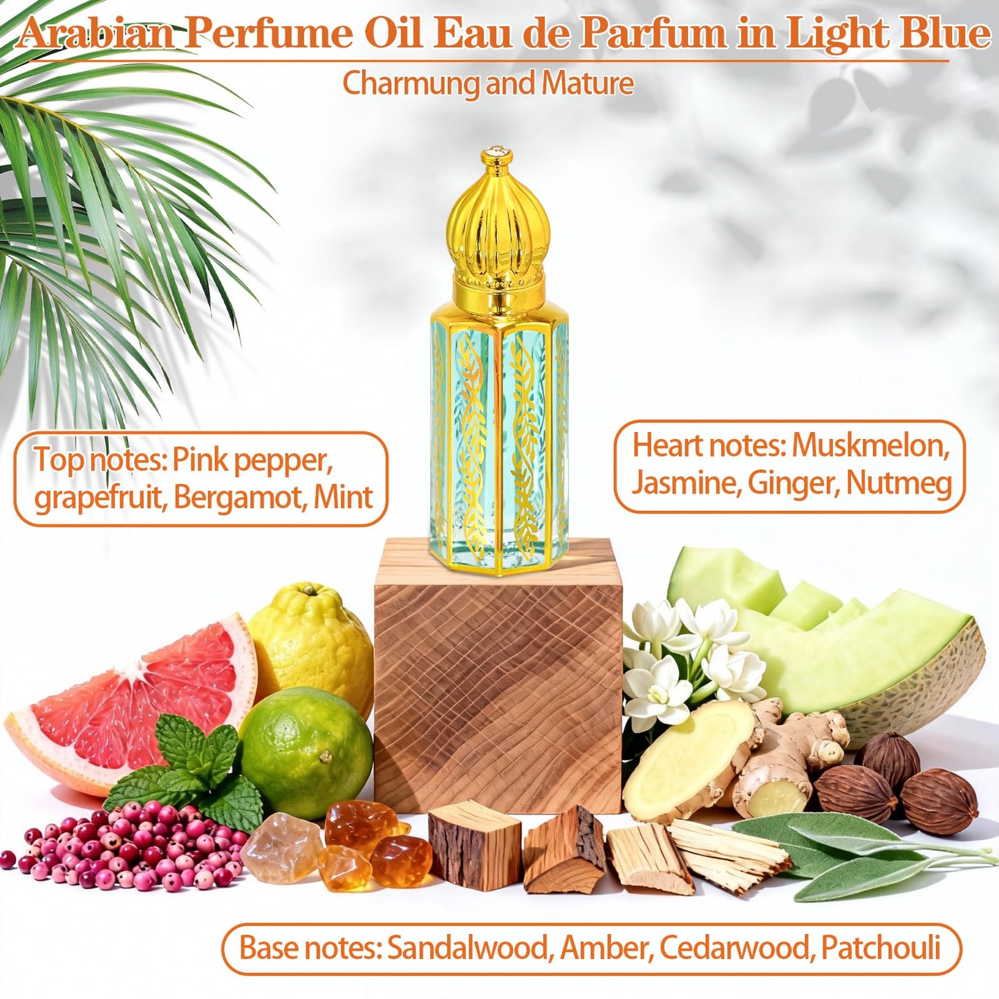 Tuteshow 3 Pack Arabian Perfume for Women, Arabic Perfume Oil Roll On, Rose, Jasmine, Musk, Sandalwood, Eau de Parfum and Eau de Toilette, 0.4 fl. oz