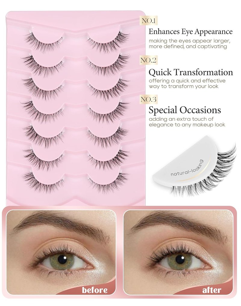 Onlyall Short Natural Eyelashes - Wispy Fake Lashes with Clear Band | 12mm Length for a Natural Look