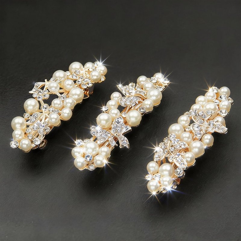 Gold Pearl Hair Clips - French Rhinestone Barrettes for Women | Decorative Clips for Weddings & Everyday Wear