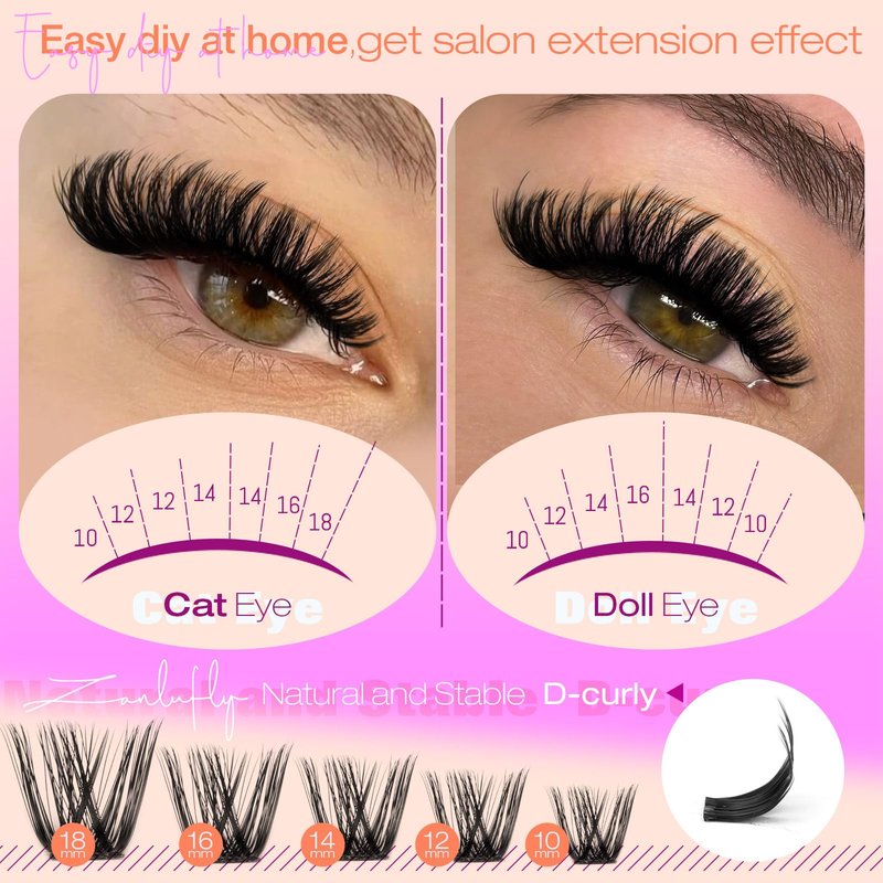 Lash Clusters Wispy Eyelash Clusters Volume Cluster Eyelash Extensions 200PCS Individual Lashes Natural Cluster Lashes D-Curly 10-18mm DIY Lash Extension by zanlufly