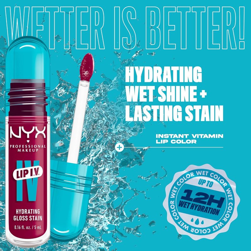 NYX PROFESSIONAL MAKEUP Lip IV Hydrating Glossy Lip Stain - Long-Lasting Vegan Formula with 12 HR Hydration | Magenta Mist