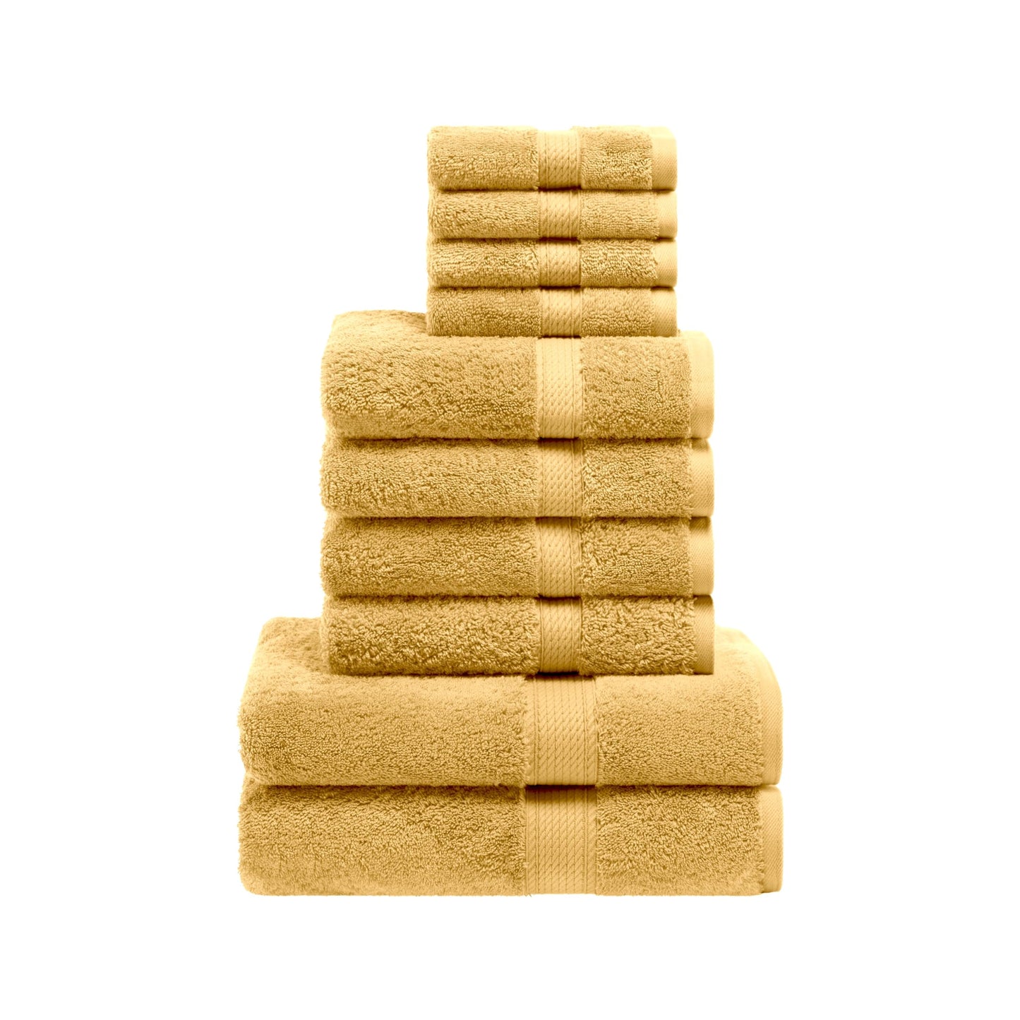 Superior Egyptian Cotton Pile 10-Piece Towel Set, Includes 2 Bath, 4 Hand, 4 Face Towel/Washcloth, Heavyweight, Ultra Soft Luxury Towels, Thick Plush Essentials, Guest Bath, Spa, Hotel Bathroom, Gold