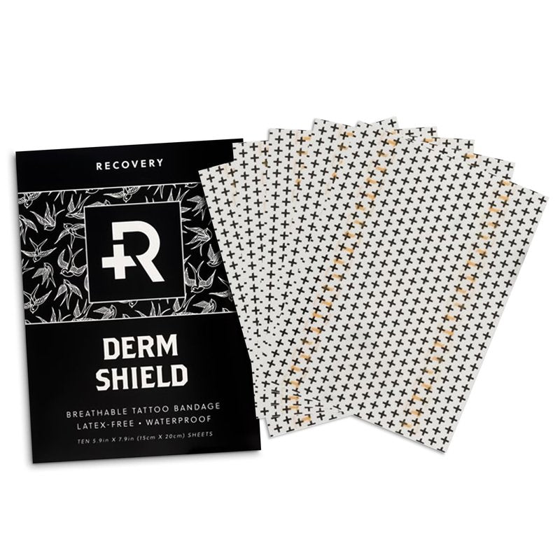 Recovery Aftercare Derm Shield Tattoo Cover Up Patch - Latex-Free & Waterproof Tattoo Aftercare Bandage - Transparent Matte Film - Promotes Healing & Skin Renewal - 5.9 x 7.9 Inches, 10 Pack