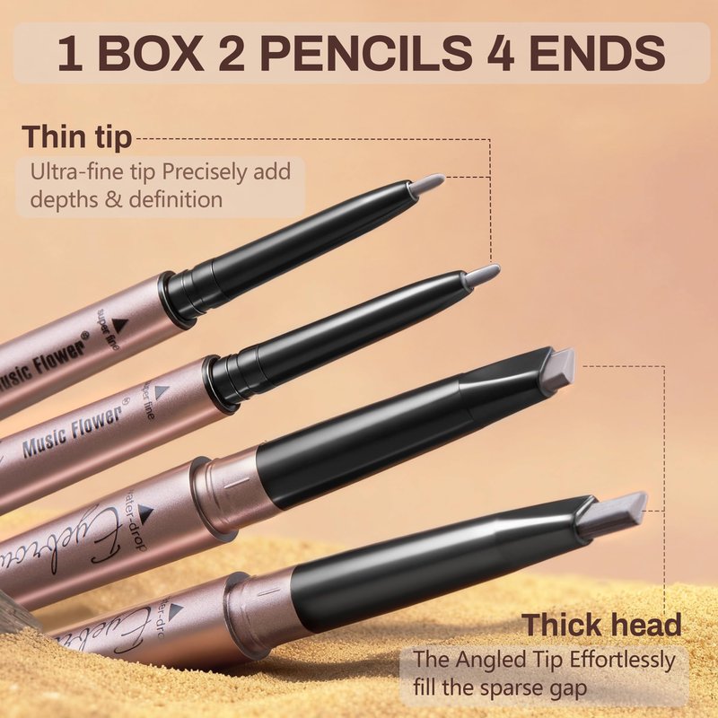 2 Pack Eyebrow Pencil, Waterproof Eyebrow Makeup with Dual Ends, Professional Brow Enhancing Kit with Eyebrow Brush, Khaki Coffee