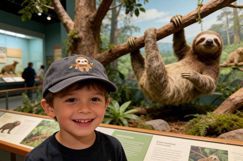 Horpe Sloth Gifts for Boys and Girls, Kid Animal Hat for Jungle Forest Lover, Embroidered Washed Black Baseball Cap for Child