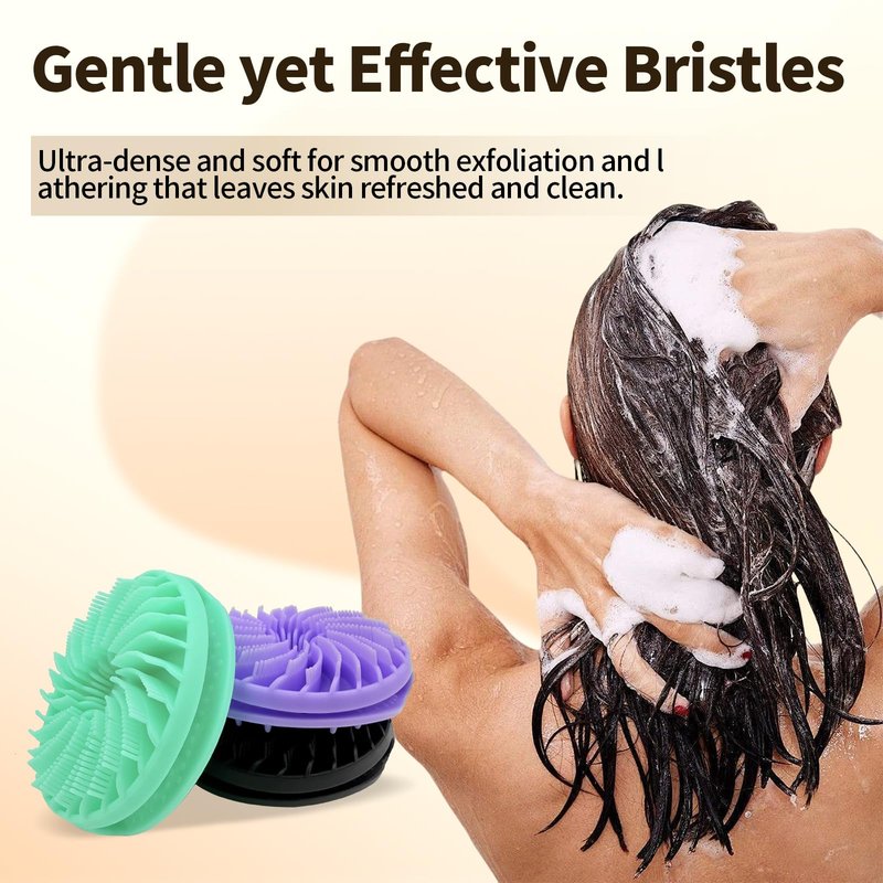 NITOTECA 3-Pack Silicone Body Scrubber – Exfoliating Shower Brush for Sensitive Skin, Soft & Durable Body Scrubber for Gentle Cleansing and Relaxing Massage (Black + Teal + Purple)