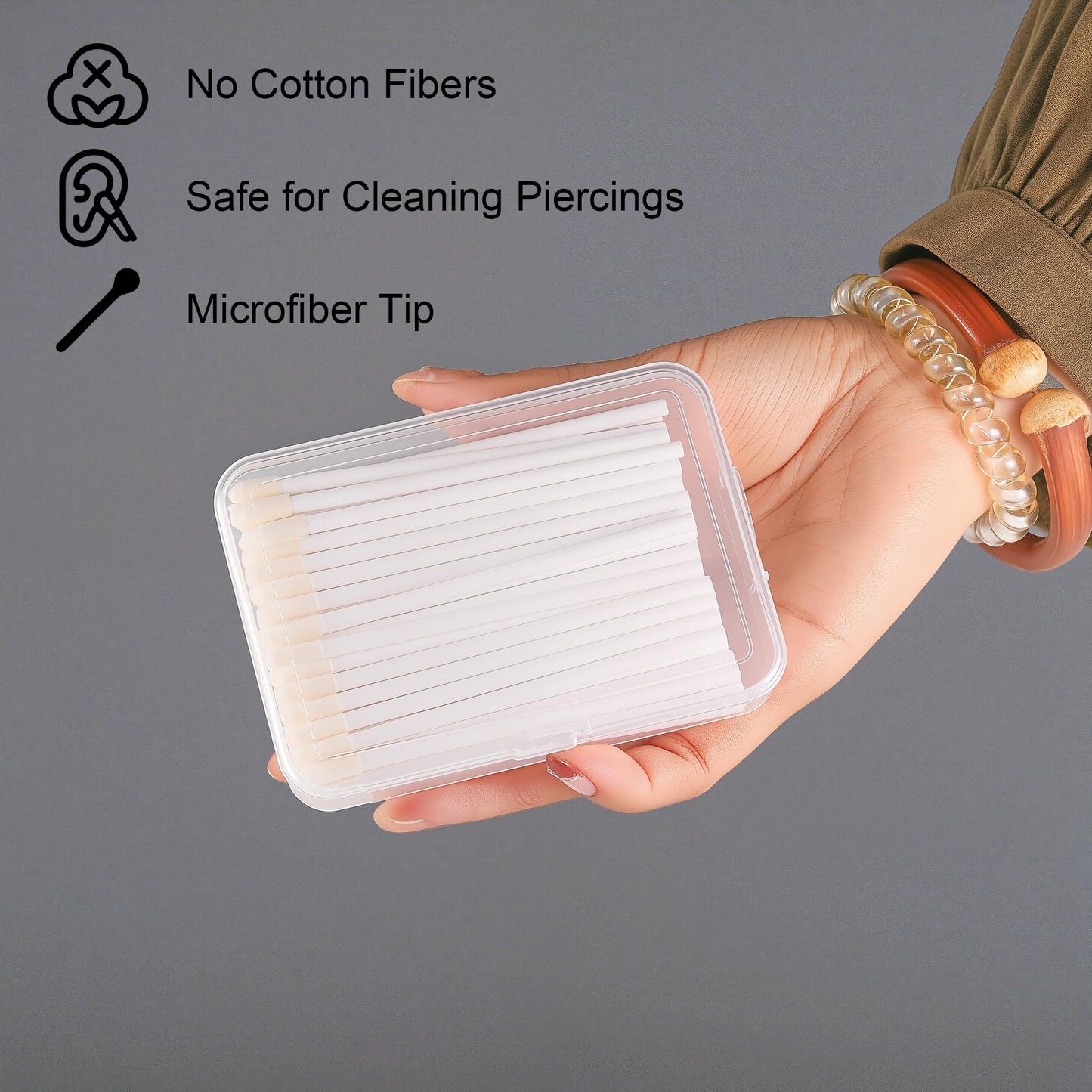 AccGin Piercing Aftercare Swabs - 50 count Lint-Free Microfiber Sponge Tips to Clean & Reduce Bumps for Ear, Nose, Belly Button Piercings, Faster Recovery