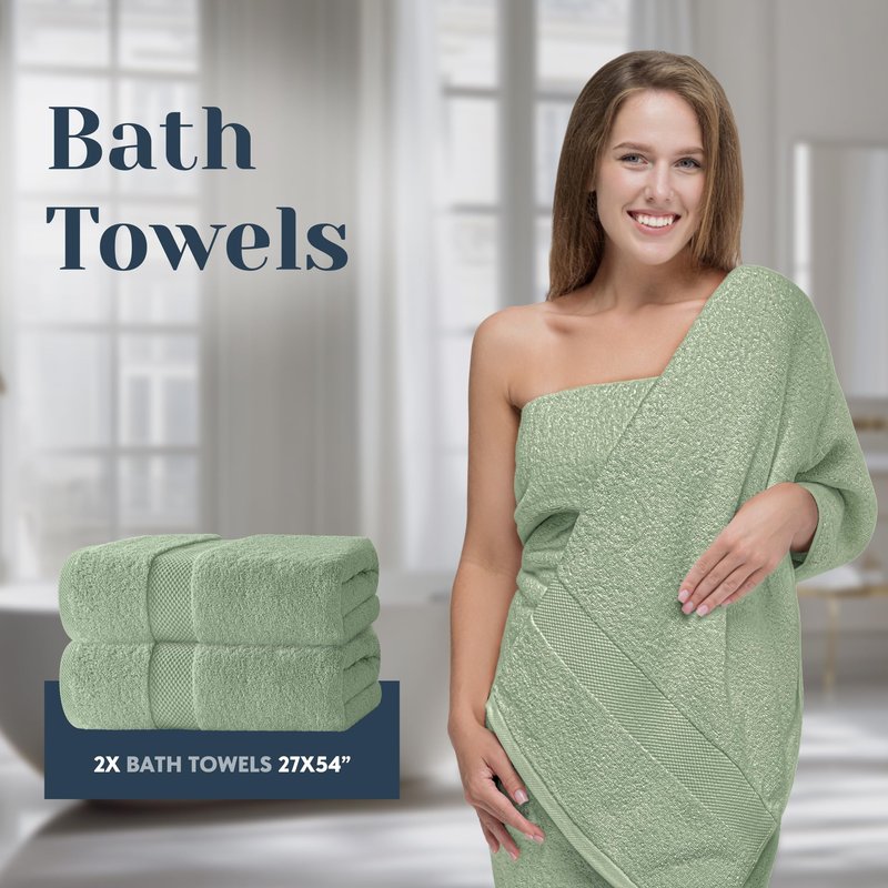 White Classic Luxury Bath Towel Set of 8 Pieces - 100% Turkish Cotton Highly Absorbent Towels for Bathroom, 2 Luxury Bath Towels 700GSM, 2 Hand Towels, 4 Washcloths, Mint Green