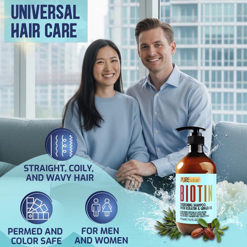 Biotin Shampoo - Sulfate Free Strengthening and Volumizing Shampoo for Thinning and Fine Hair - Professional Salon Thickening, Volume Boosting Formula - Paraben Free for Women and Men - 16 Fl Oz