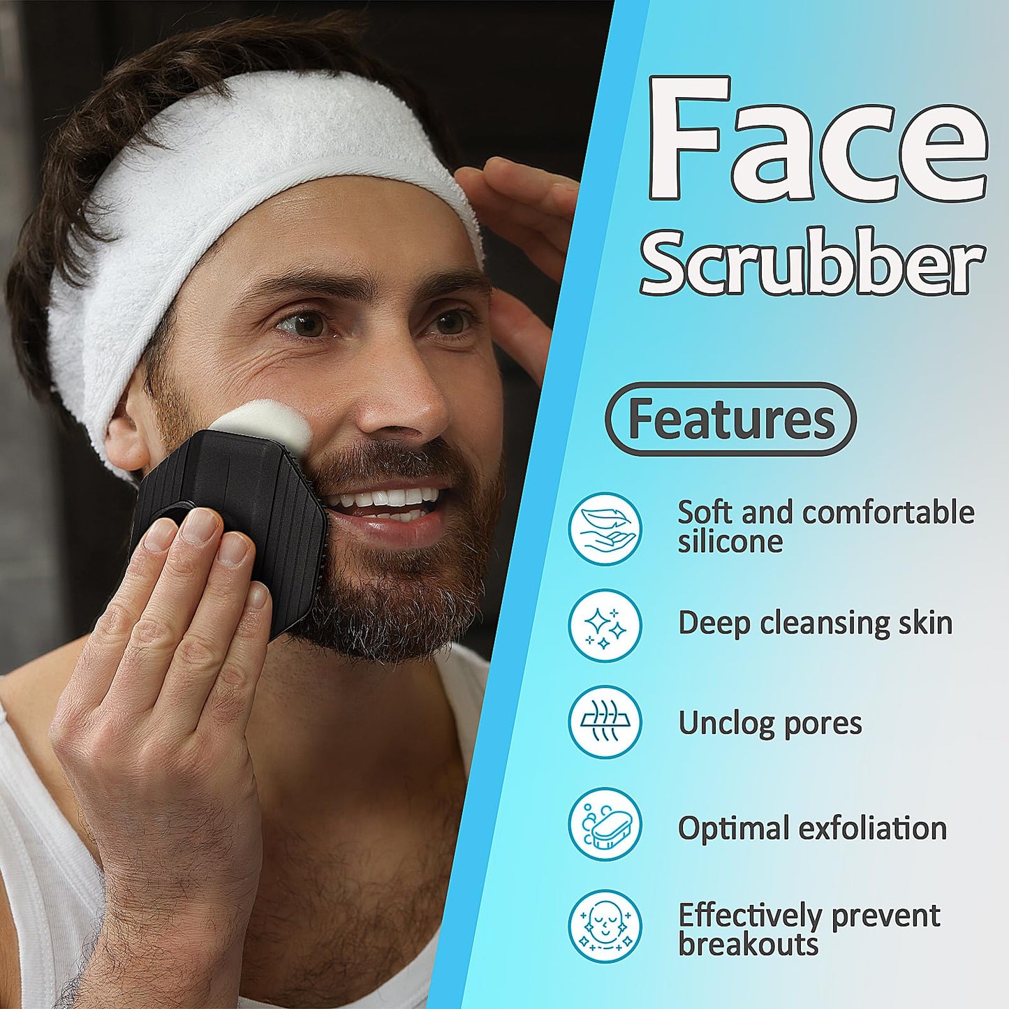 3 Soft Silicone Scrubbers - Body Exfoliating Brush Skin Massage Shower Scrubber Body Buffer, with Super Soft Handheld Facial Cleansing Brush, with Hair Shampoo Brush Scalp Massager (Black)